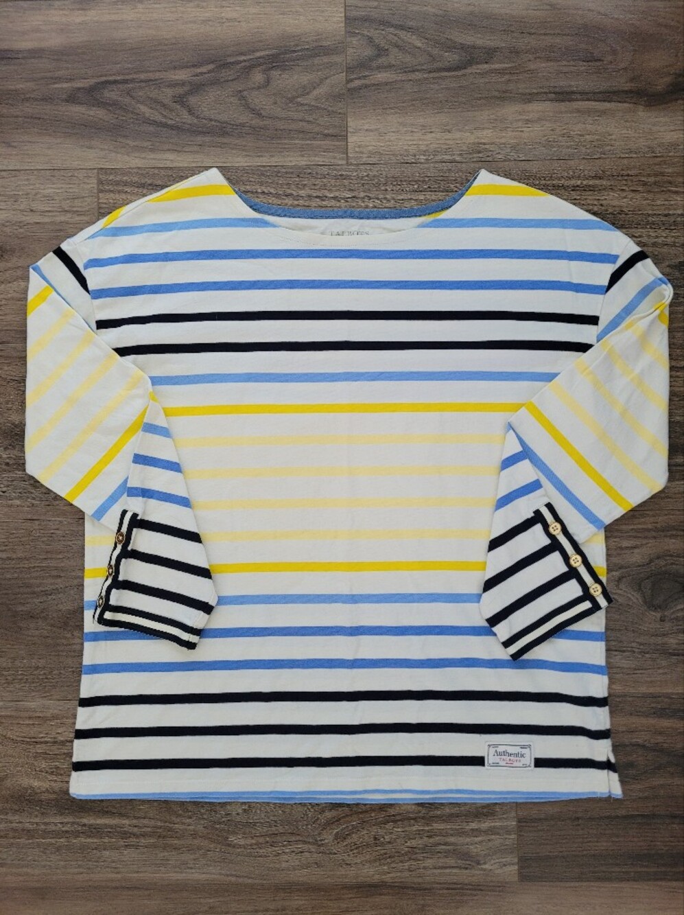 Talbots Striped Crewneck Men’s Shirt in White, Blue & Yellow